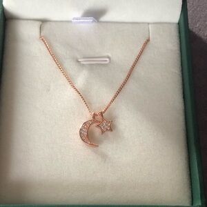 14k Rose Gold Plated Sterling Silver & Cubic Zirconia Moon & Star Necklace